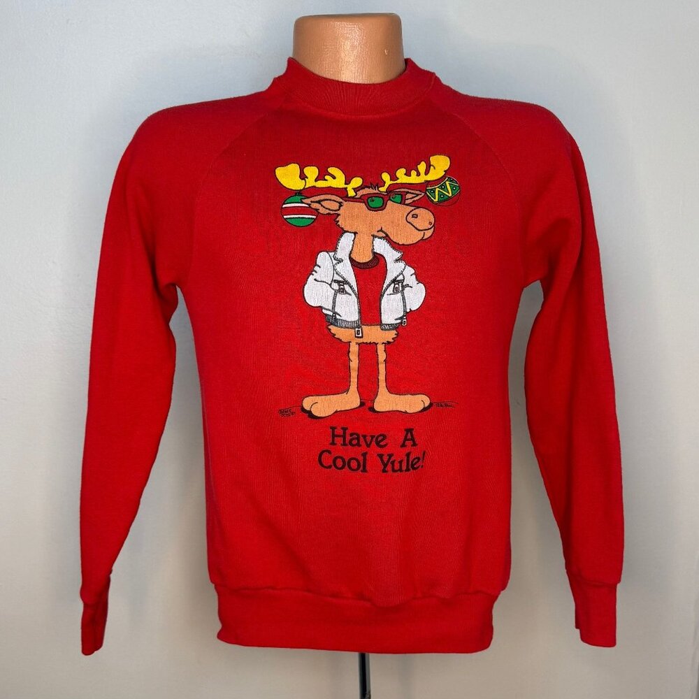 Vintage 1980s Christmas Reindeer Sweatshirt, Have a Cool Yule, Reiss Size XS/S